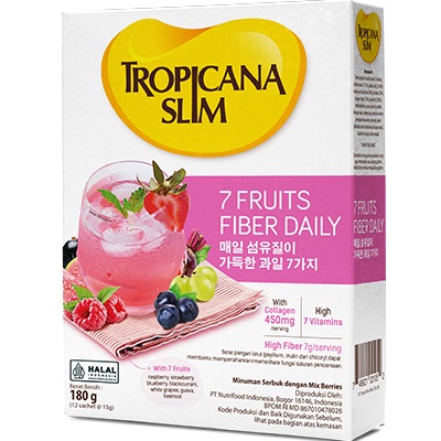 

Tropicana slim 7 fruit fiber daily 180grm isi 12 sachet