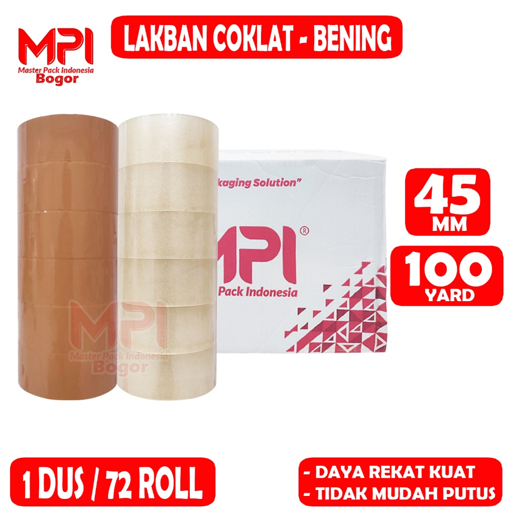 

1 DUS [ 72 ROLL ] Lakban Bening - Lakban Coklat MPI 45 mm x 100 yard / Lakban Packing - Master Pack Indonesia