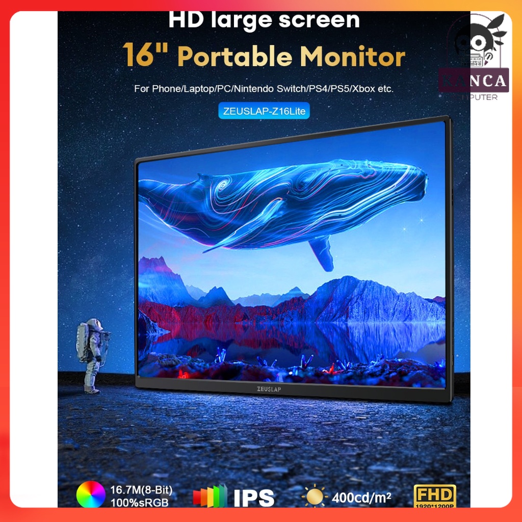 ZEUSLAP Portable Monitor HD IPS 16 Inch 1920x1200P 60Hz Touchscreen - 1600XTS