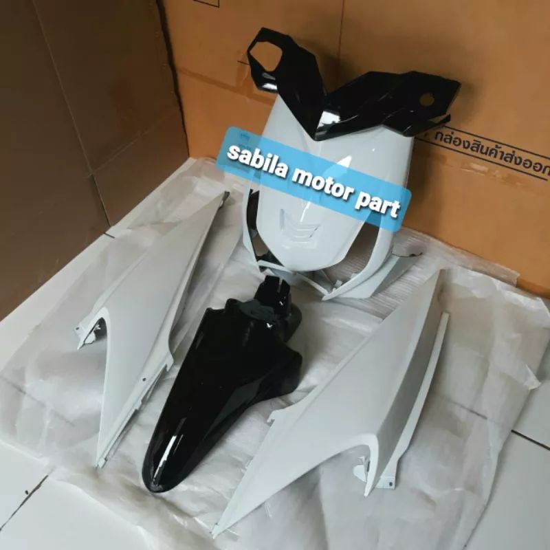 Cover body full halus honda beat karbu 2007-2012 putih hitam - fullbody halus beat karbu putih hitam