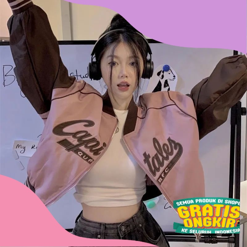 Nico##jaket baseball varsity/vintage baseball jaket/jacket pink wanita/jaket baseball oversize/jaket