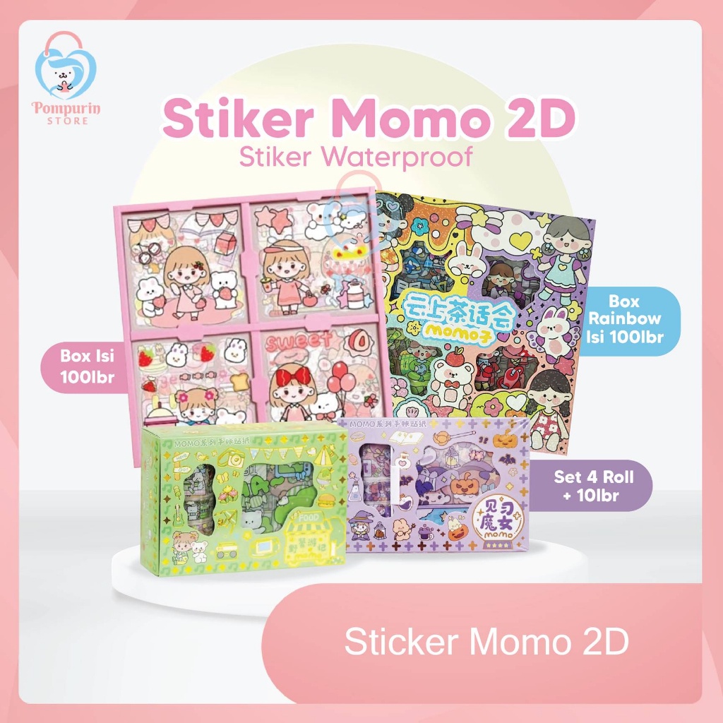 

Stiker Momo 2D Isi 100 lembar / Roll 4 roll + 10 lembar - Stiker Lucu Waterproof