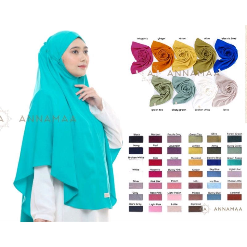 Jilbab Instan ANNAMAA Bergo Syar'i Jumbo Syari Pad Pet Lady Zara Princess Stretch Khimar Annamaa Hij