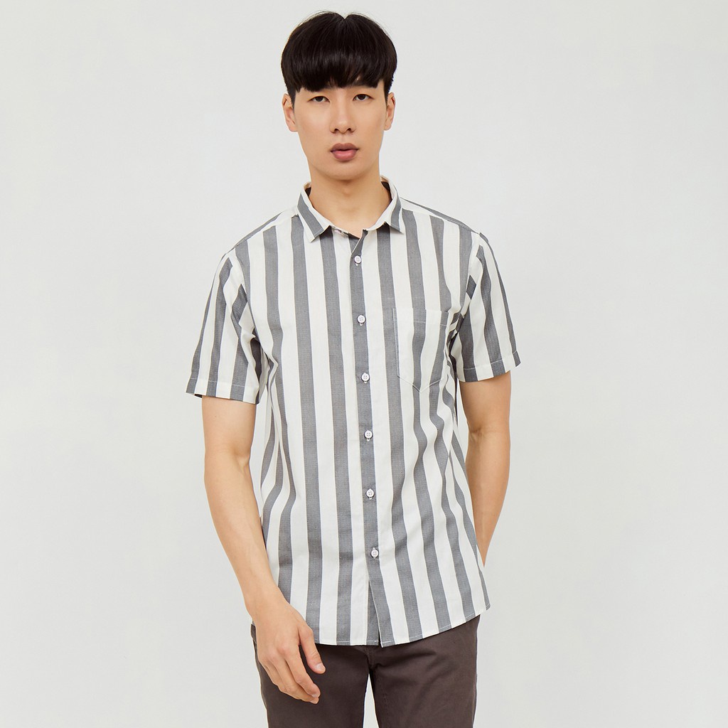 Ramayana Ciplaz Sidoarjo / M231 Kemeja Pria Stripe Pendek Abu 1638A