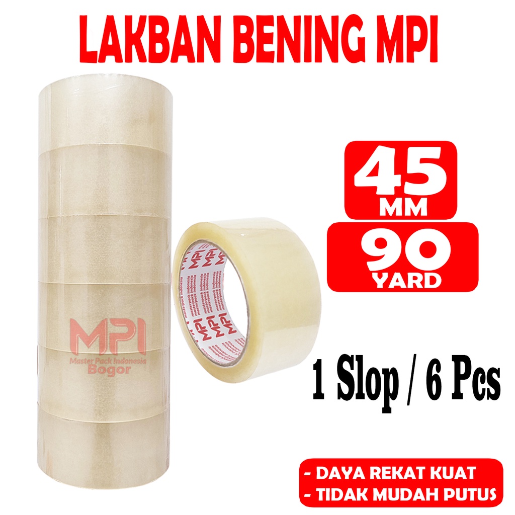 

6 PCS - Lakban Bening MPI 45 mm x 90 Yard Bc / Lakban Untuk Packing - Master Pack Indonesia Bogor