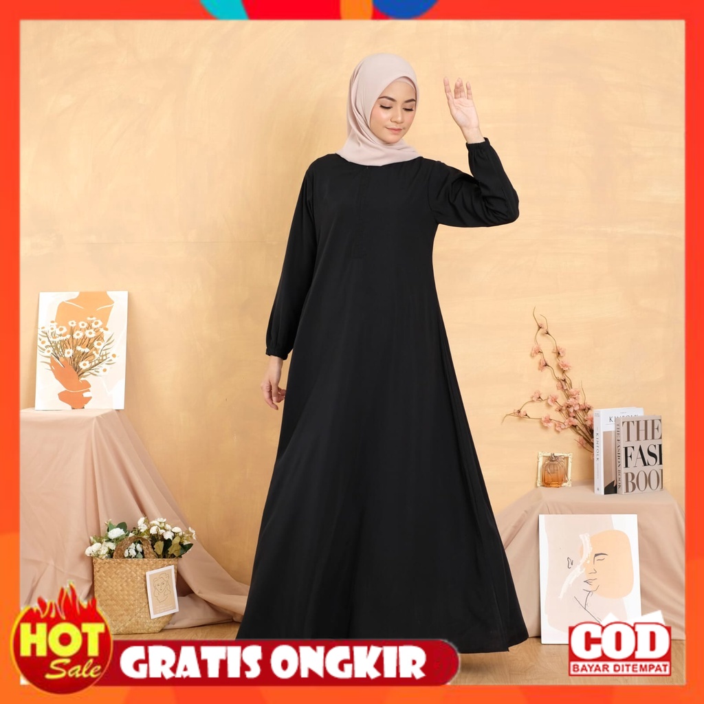 KAIN ADEM HALUS TEBAL / Asmazis Basic Abaya Dress Gamis Daily Polos Syari Wanita Muslim Lengan Panja