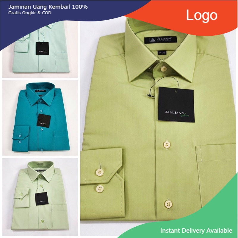 Kemeja Alisan Lengan Panjang Pria Polos Hijau, Mint, Avocado, Matcha, H2, H5, H9, H12/ Murah lebay
