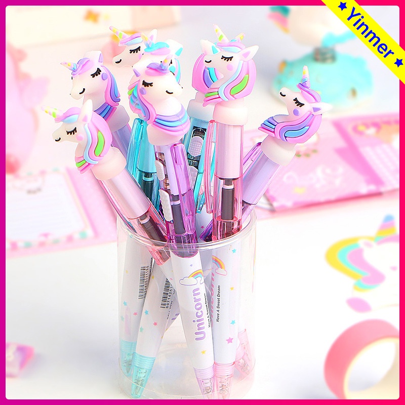 

COD✨Pena,Lampu Unicorn Lucu,Kreatif Luminous,Press Type Ballpoint Pena 0.5mm,Office Signature Pen-Yinmer