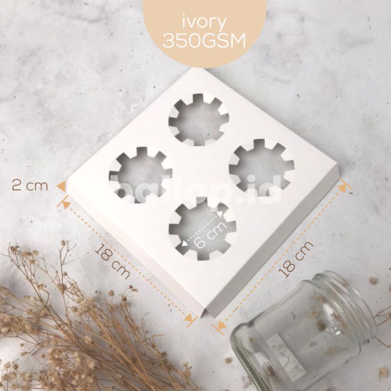 

INNER 18 18 2 CM Ivory Karton Dus Kotak Box Dos Tebal Putih Lubang 4