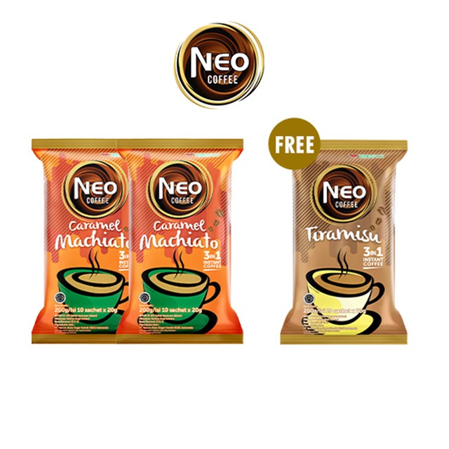 

[Buy 2 Get 1] Neo Coffee Caramel Machiato 200 gr x 2 - Free Neo Coffee Tiramisu 200 gr