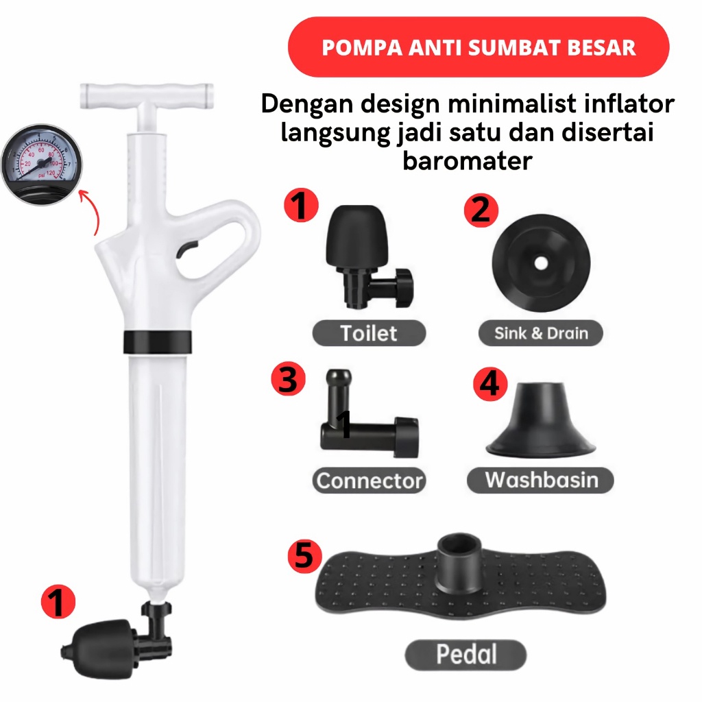 Tool Master ✨GARANSI 1 TAHUN✨ Pompa Anti Sumbat untuk Toilet, WC, Closet 6-8 BAR