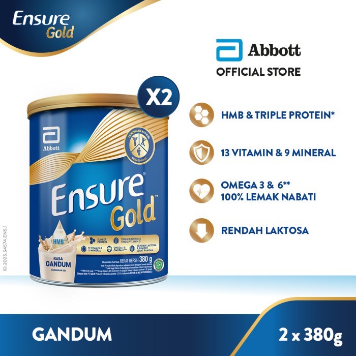 

[Big Sale] Ensure Gold HMB Gandum 380 g - Susu Dewasa Rendah Laktosa - 2 pcs