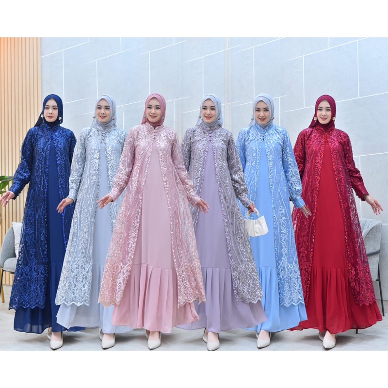 SK Gamis Rompi Tulle Spider Mewah / Gamis Pesta Modern / Dress Kondangan Terbaru / Baju Gamis Wanita