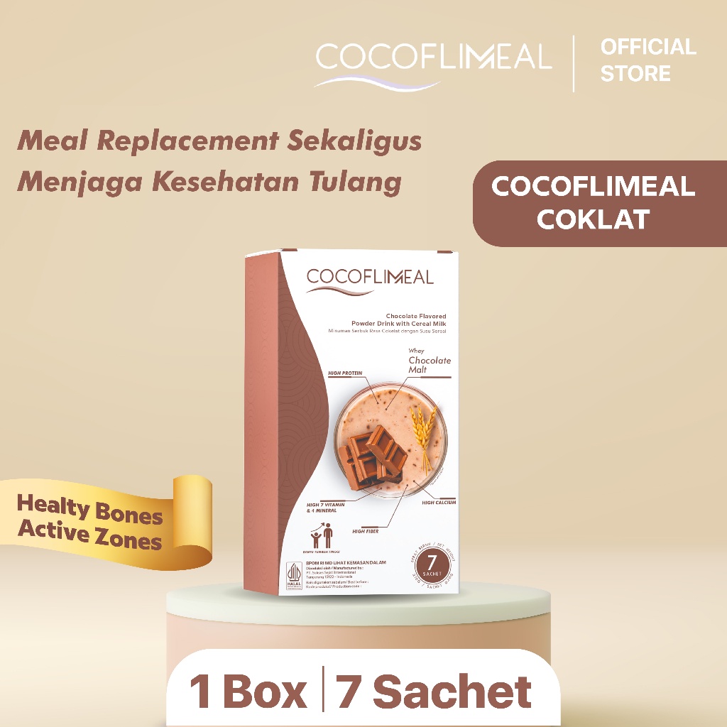 

KIMINOTO Cocoflimeal Choco Isi 7 Sachet | Meal Replacement | Healthy Bones Active Zones