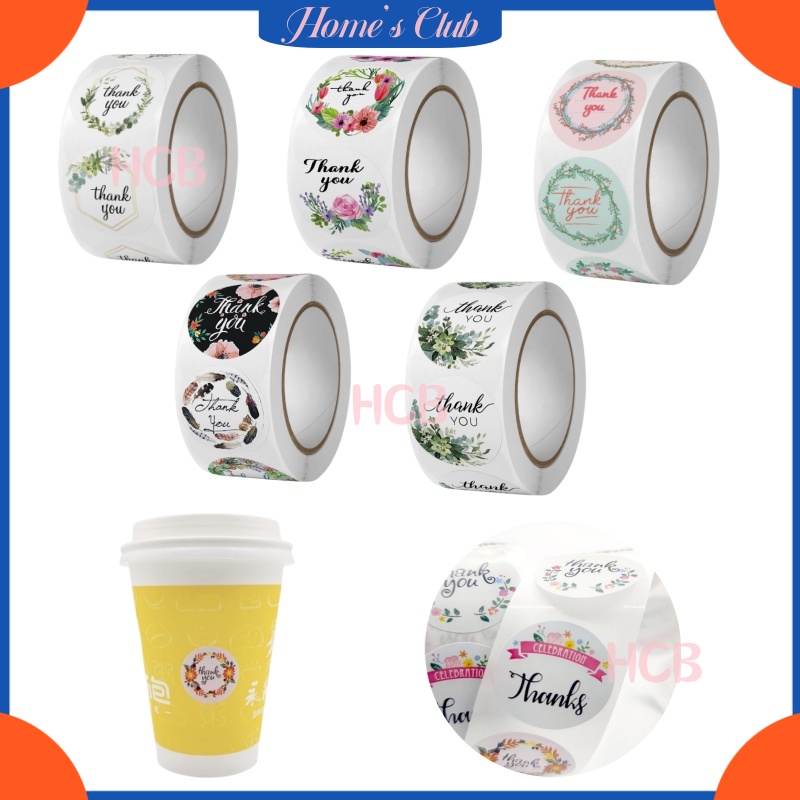 HCB Stiker Label Thank You / Diy Sticker Thank You 500Pcs / Stiker Label Colorfull 1Roll / Stiker La