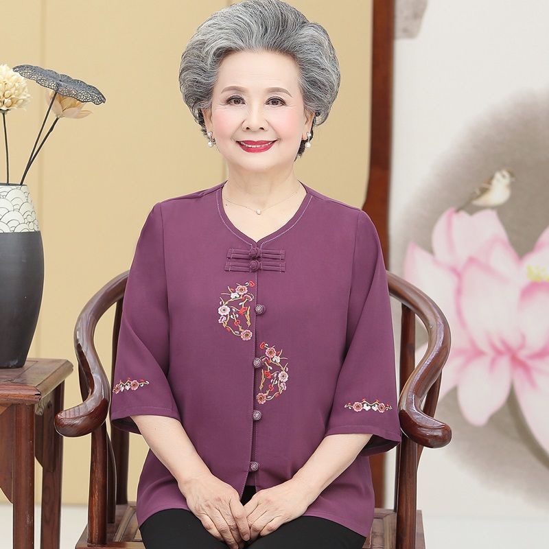 Lengan tujuh menit nenek musim panas wanita paruh baya setelan nenek Tang setelan ibu wanita tua