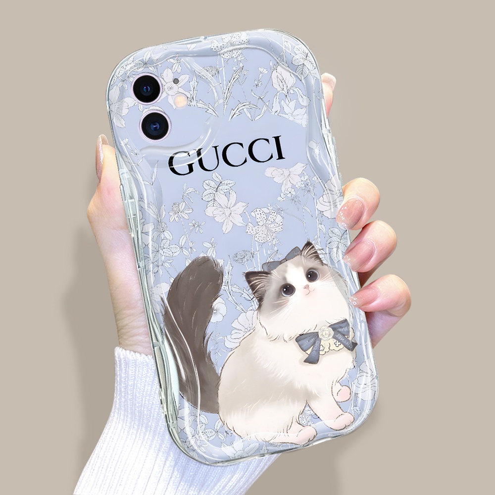 Casing Hp Untuk Compitable With iPhone 11  Phone Case Softcase Cute Pet Cat Kartun Flower Pola Cream