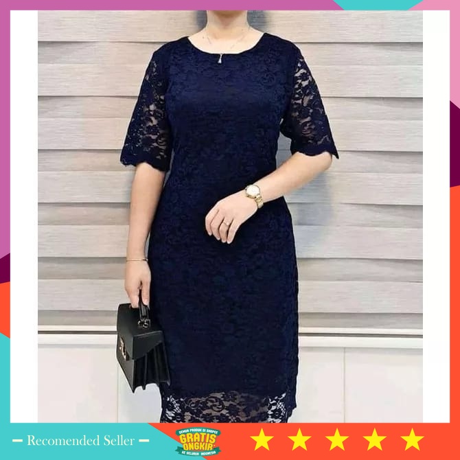 Baju Lebaran Natal Dress Murah Wanita Korean Style Keren - dress brukat kondangan / dress brukat jum