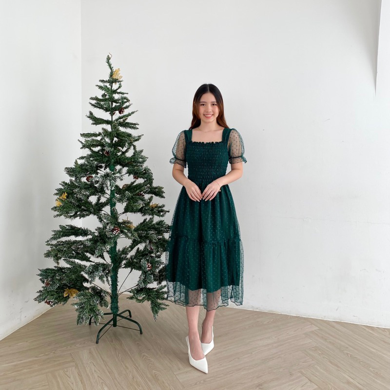 Este Midi Dress | Baju Dress Natal Christmas Maroon Emerald Green