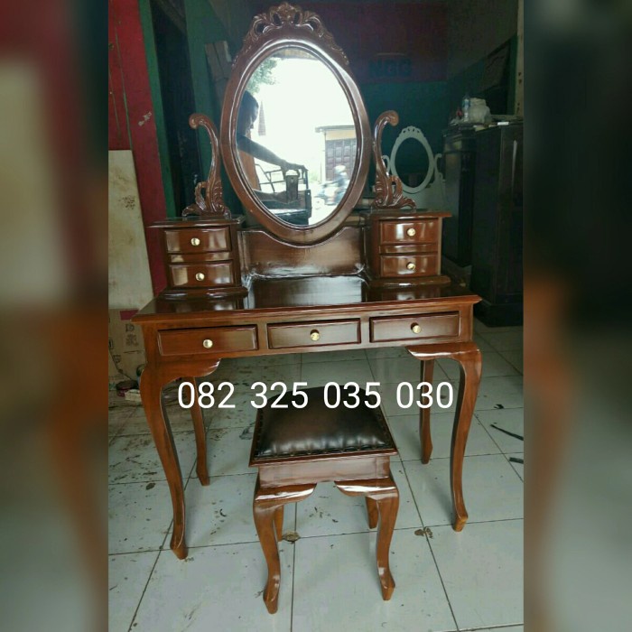 Teermurah Tolet meja rias kayu jati minimalis jepara ukir kartini putih coklat - Cokelat