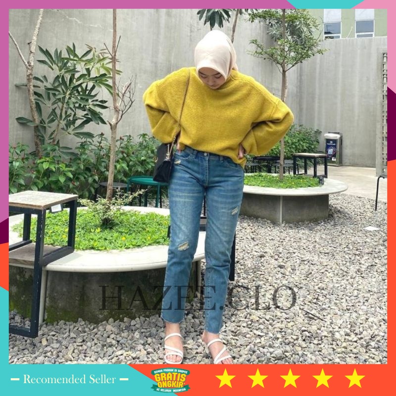 Celana Kulot Jeans Wanita Murah Style Korea Kekinian / CELANA JEANS WANITA BOYFRIEND NISSA SOBEK TID