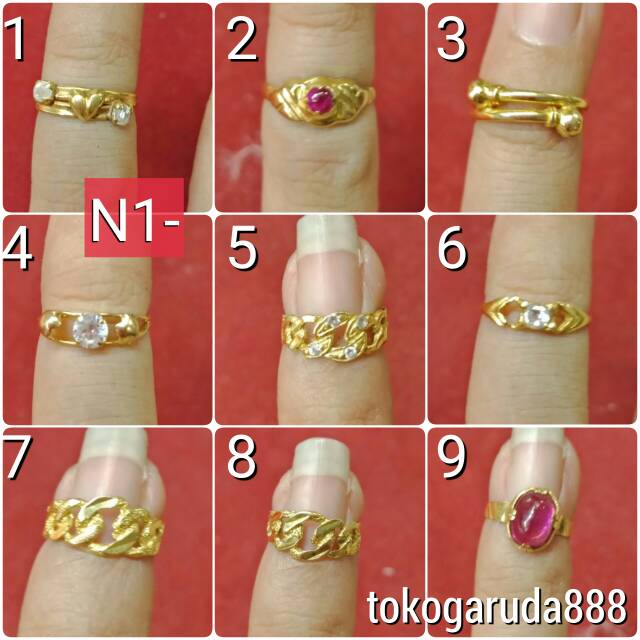 Cincin anak No 1 anak dan dewasa emas asli kadar 700 70% 22 1 satu g gr gram batu akik merah delim r