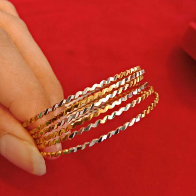 Gelang tangan anak anak dan dewasa emas asli kadar 700 70% 22 bangle gerigi keroncong kuning putih t