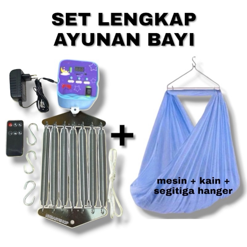 Set Lengkap Ayunan Listrik Bayi Otomatis Mesin Ayunan + Kain Ayunan + Besi Segitiga Hanger