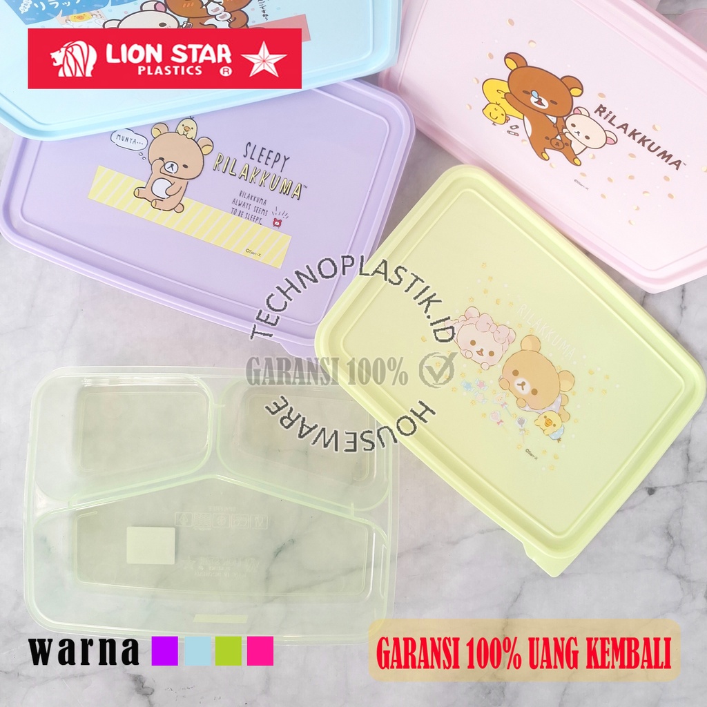 LION STAR Tempat Makan Rilakkuma Lunch Box Kotak Makan Sekat 3 Tutup Silicon