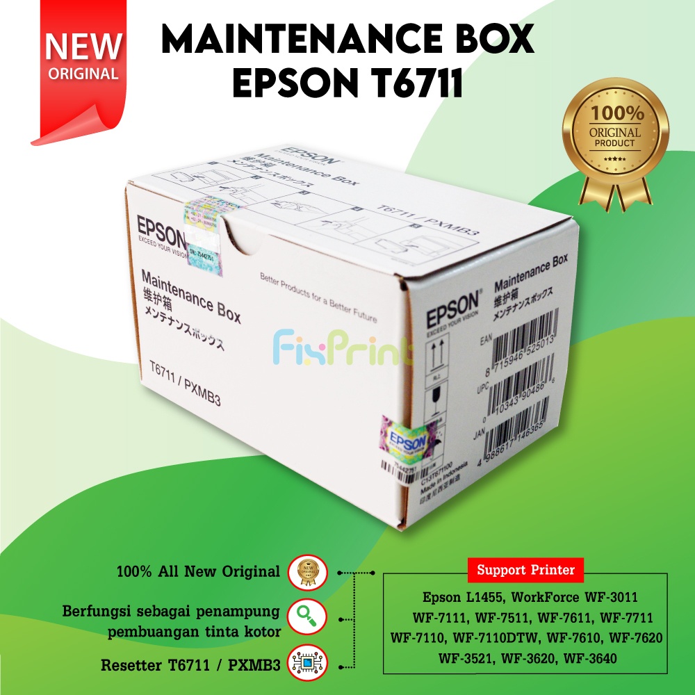 Maintenance Box Epson T6711 T-6711 Compatible Reset Waste Ink Pad Busa Printer L1455 WF7611 WF7111