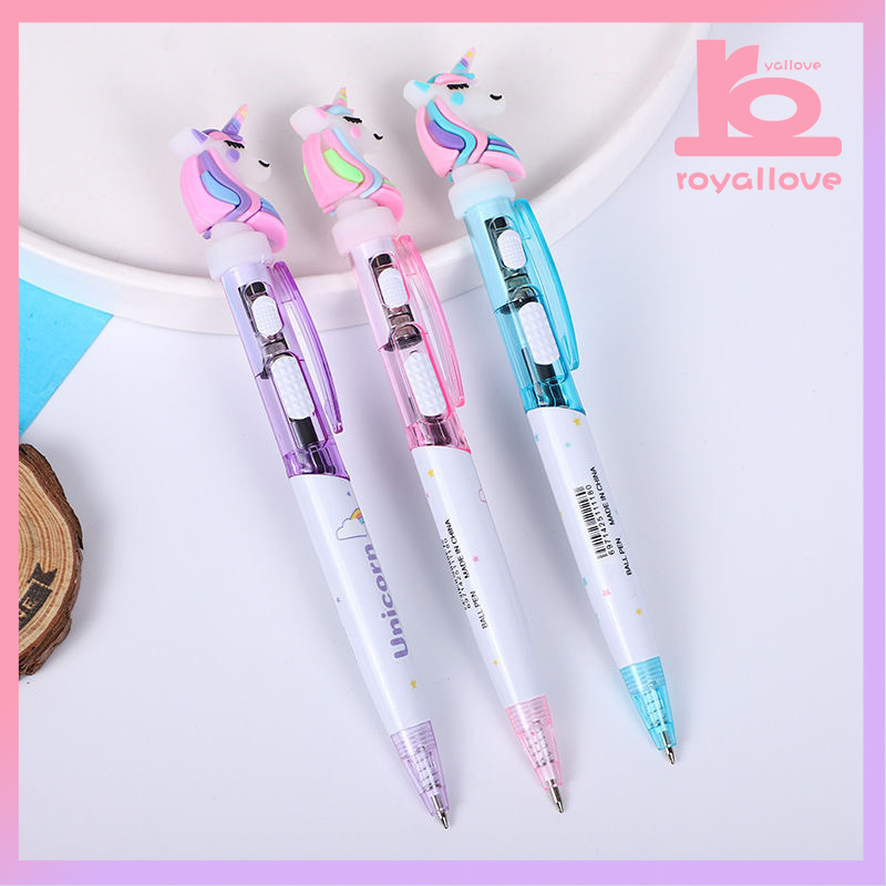 

COD Pena,Lampu Unicorn Lucu,Kreatif Luminous,Press Type Ballpoint Pena 0.5mm,Office Signature Pen