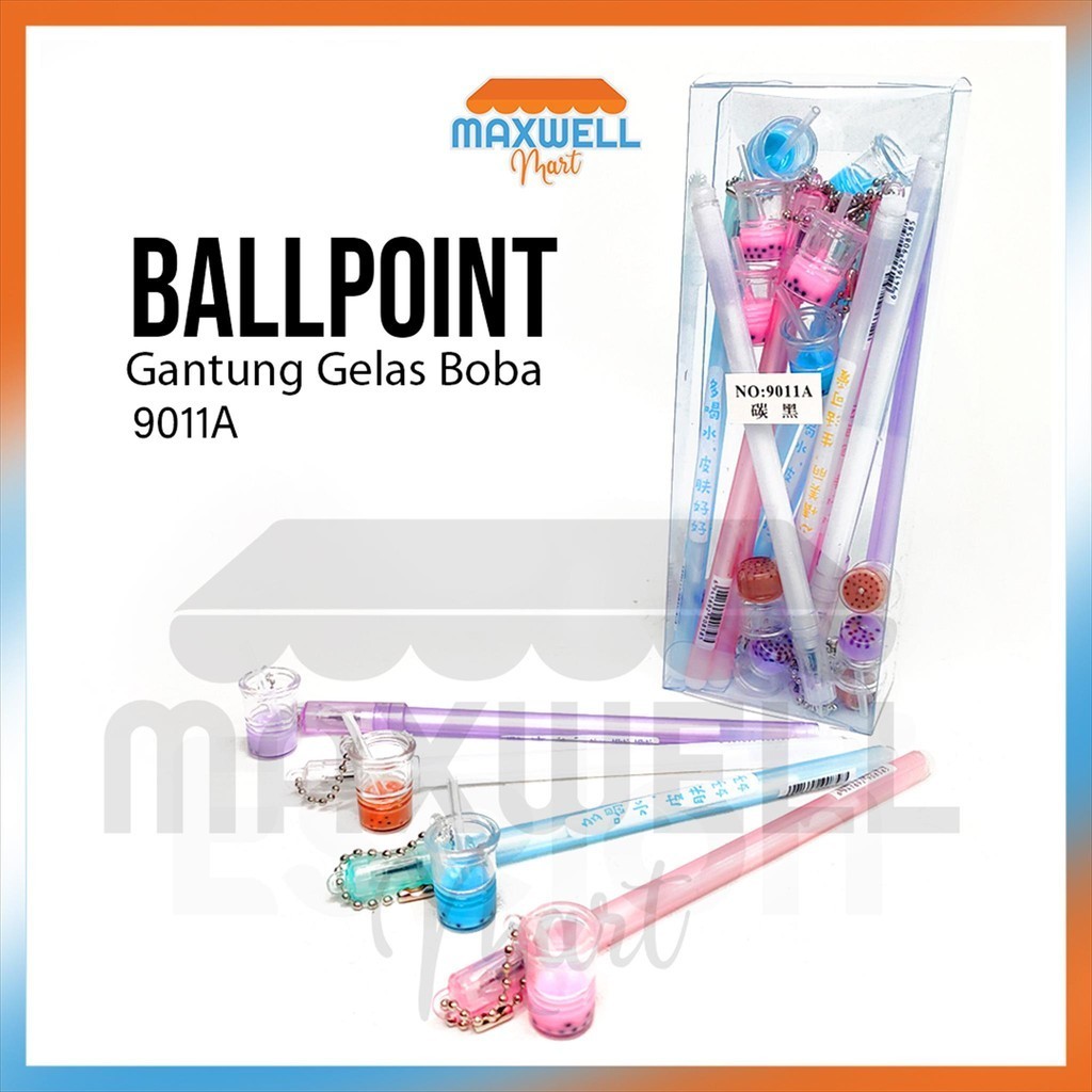 

[MaxMart] Pulpen / 12pcs pulpen gel+gantungan BOBA / Pulpen fancy 9011A / Pulpen gel Boba 9011A