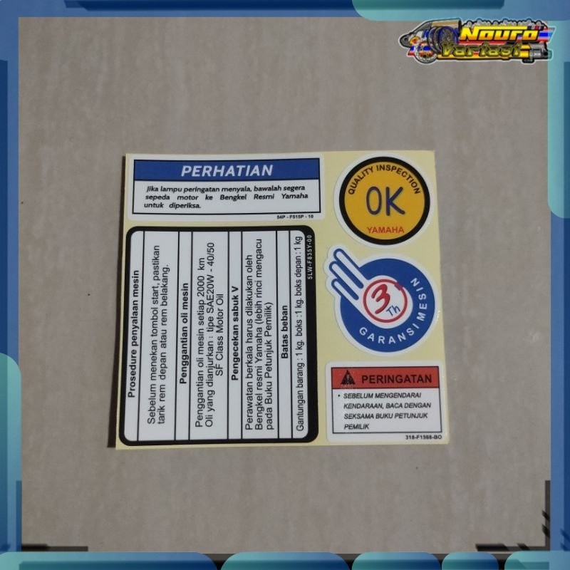 Sticker stiker warning YAMAHA MIO MIO SOUL THAILAND OK GARANSI 3TAHUN       bagus