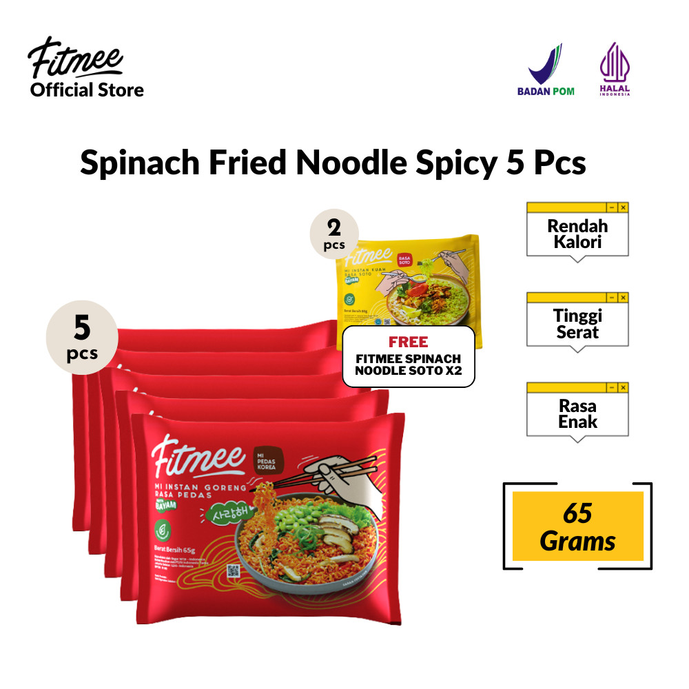 

Fitmee Mie Instan Sehat Bayam Goreng Pedas 5 Pcs FREE Bayam Soto 2 Pcs