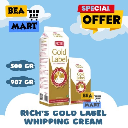 

Rich Gold Label Whipping Cream 500gr 907gr | Richs Rich's Label Emas Whip Krim 500 907 gram gr | INSTANT ONLY