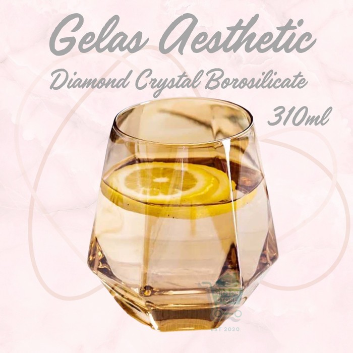 MICTON Gelas Aesthetic Golden Gelas Minuman Diamond Crystal Borosilicate Glass 310ml Desain Elegan d