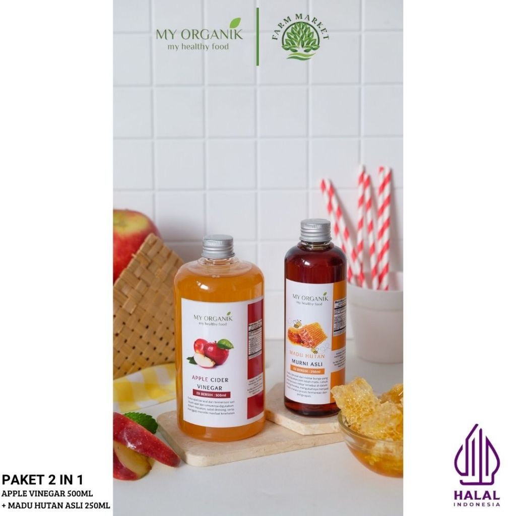 

My Organik Paket 2 in 1 Cuka Apel finega apple cider vinegar untuk Diet 500ml Madu Hutan Kalimantan
