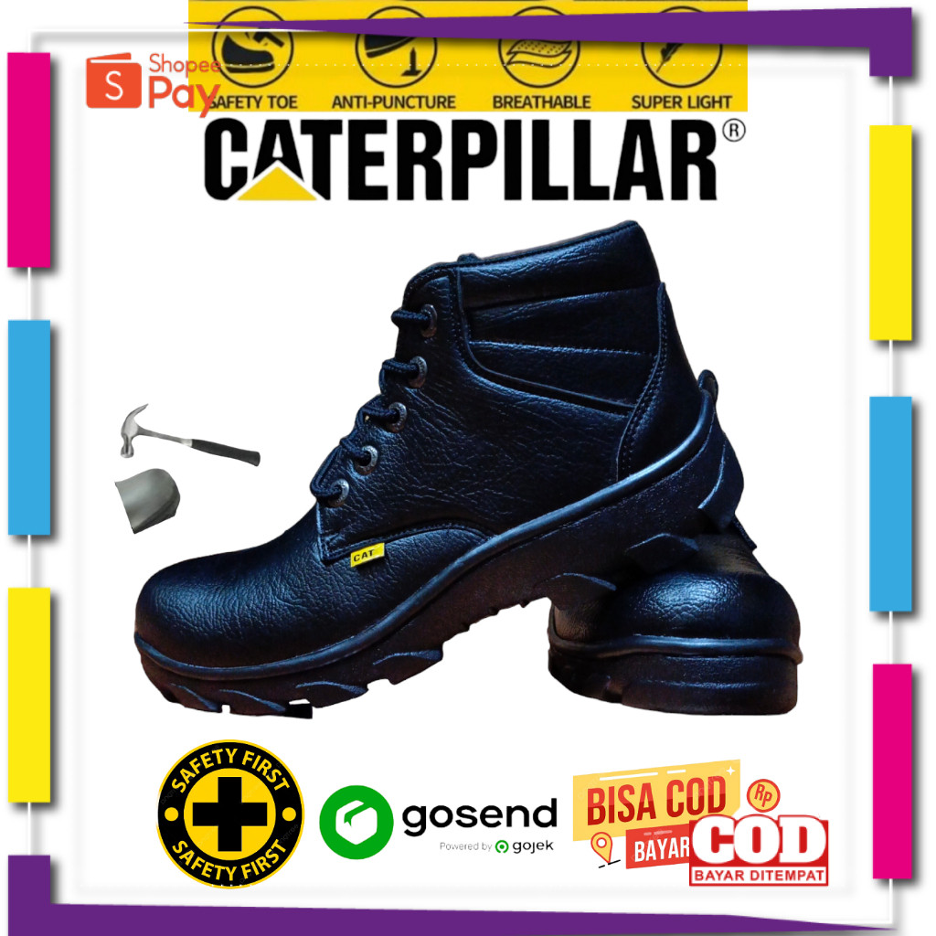 [PREMIUM ORIGINAL] Sepatu Safety Caterpillar Boot Tinggi Hitam Sepatu Kerja Sepatu Proyek Lapangan