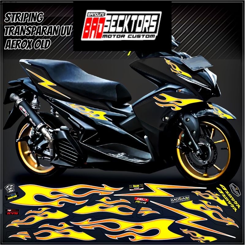 Decal Sticker Striping Variasi Transparan Uv Aerox Old Api Aerox 155 Old 2016-2019 Aerox 155 Lama Ya