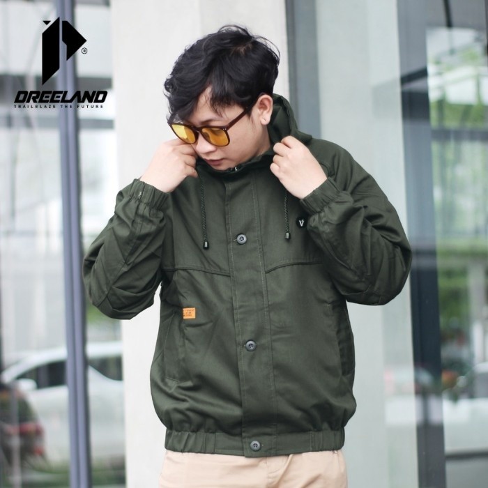 DREELAND X WOLV - Jaket Canvas Drill Anglan Hijau Army Pria Wanita