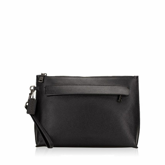 Ċöāĉħ MEN PEBBLED LEATHER POUCH BLACK