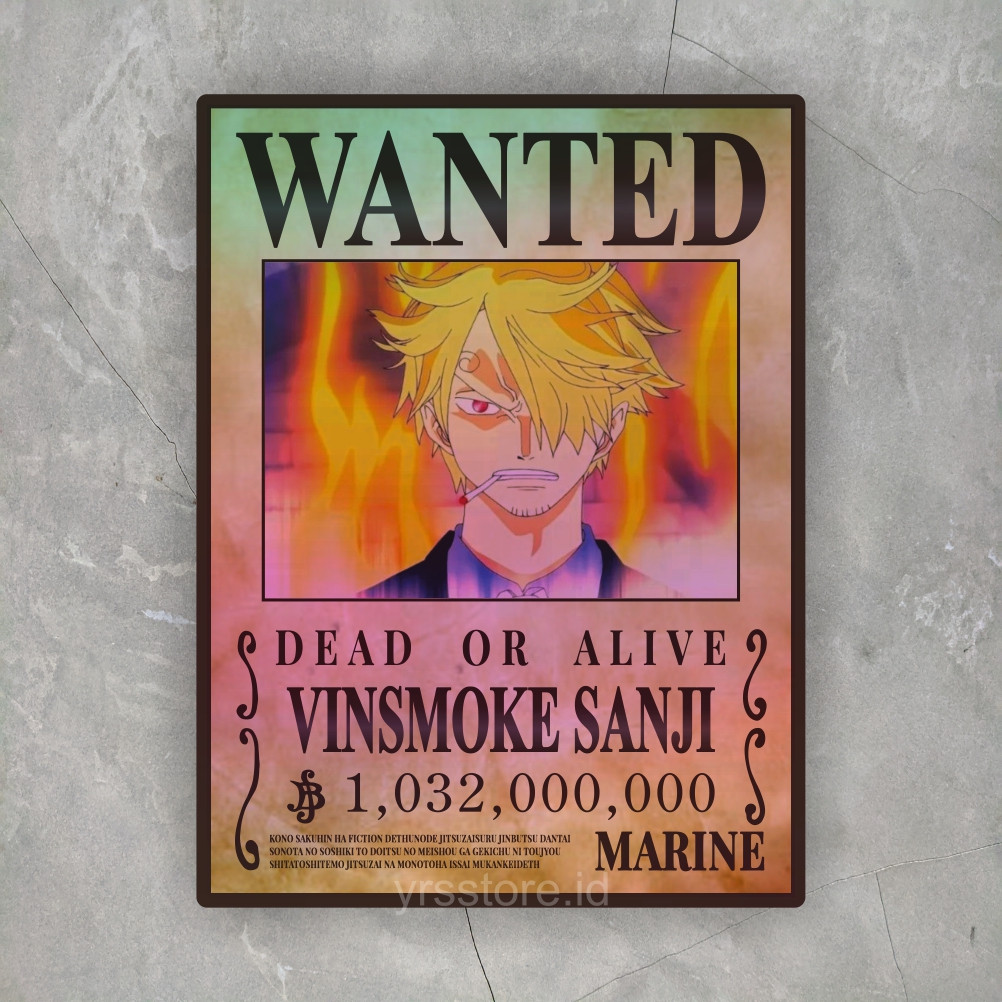 

Sticker One Piece Hologram Wanted Vinsmoke Sanji Ukuran +- 7,4 cm sticker case hp dll