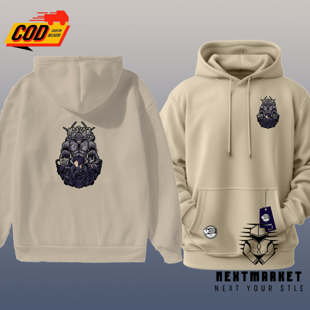 nextmarket sweater hoodie pria distro sablon blakang anime jjk mahoraga megumi keren cowok fleece  x