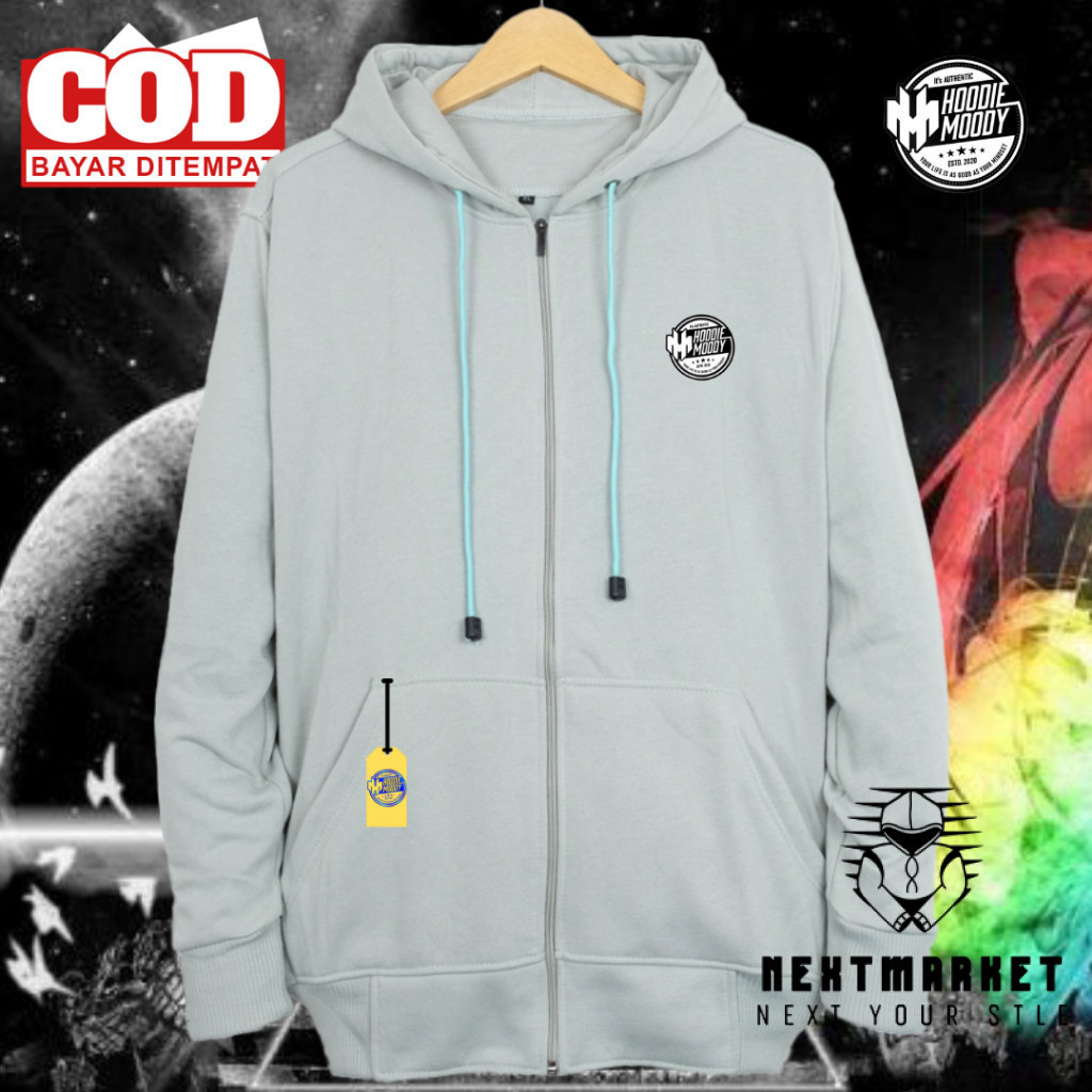 Hoodie zipper Resleting logo moody Sweater Sleting Depan Suiter pria Cowok warna hijau mint distro