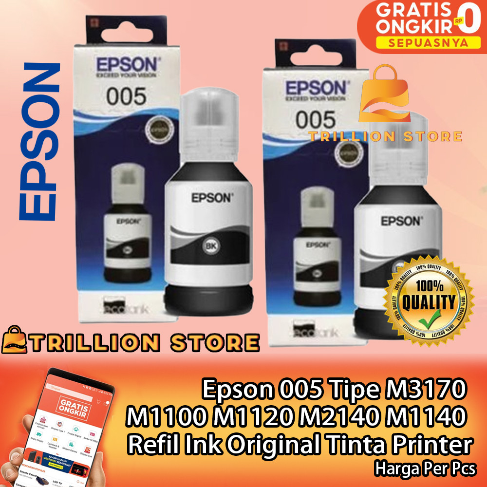 Epson Tinta Refil Ink 005 M3170 M1100 M1120 M2140 M1140 Original Black For Printer Hitam Isi Ulang E