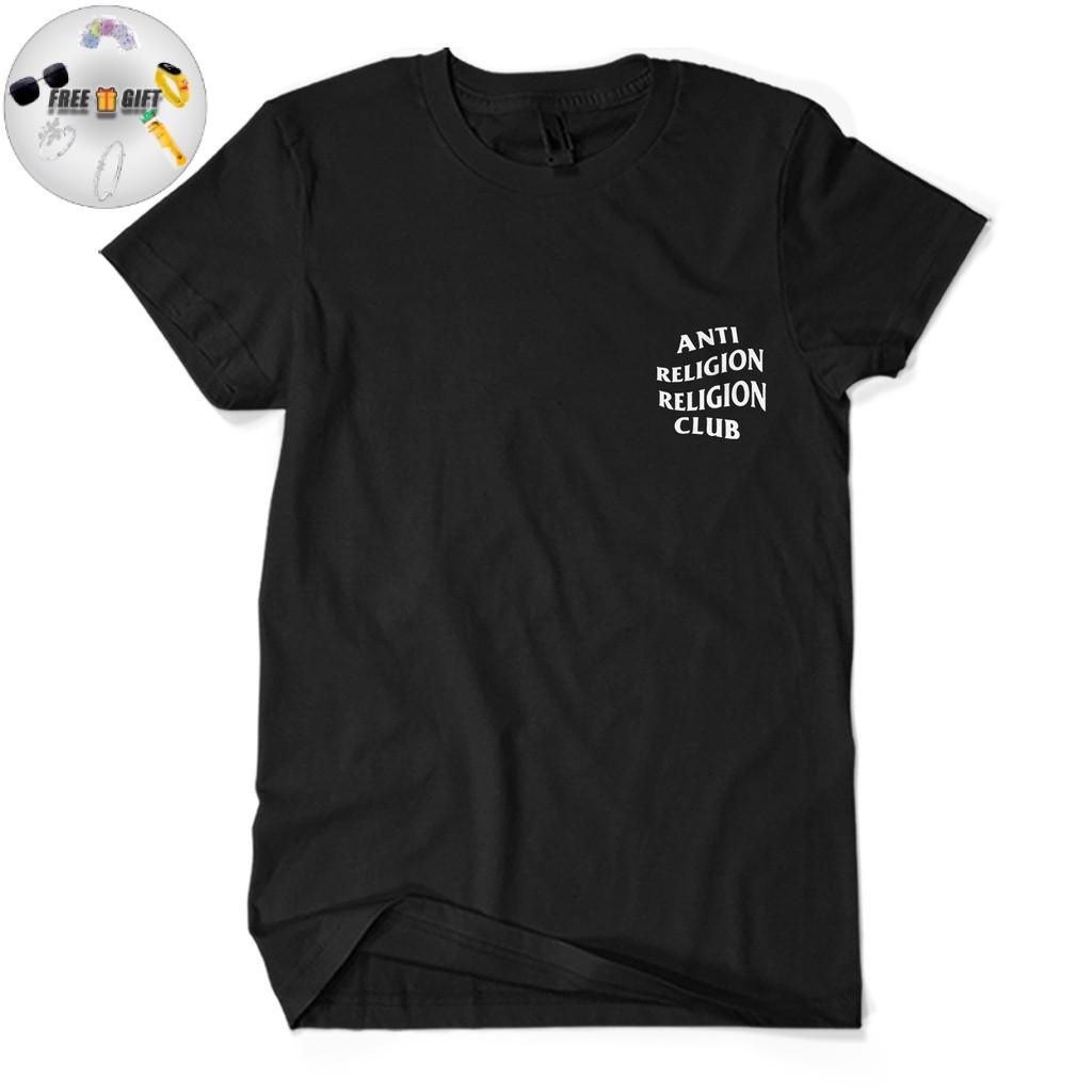 [ FREE GIFT ] Kaos ANTI RELIGION RELIGION CLUB - Hitam - Baju Parody Logo Brand Merk - T Shirt Nyama