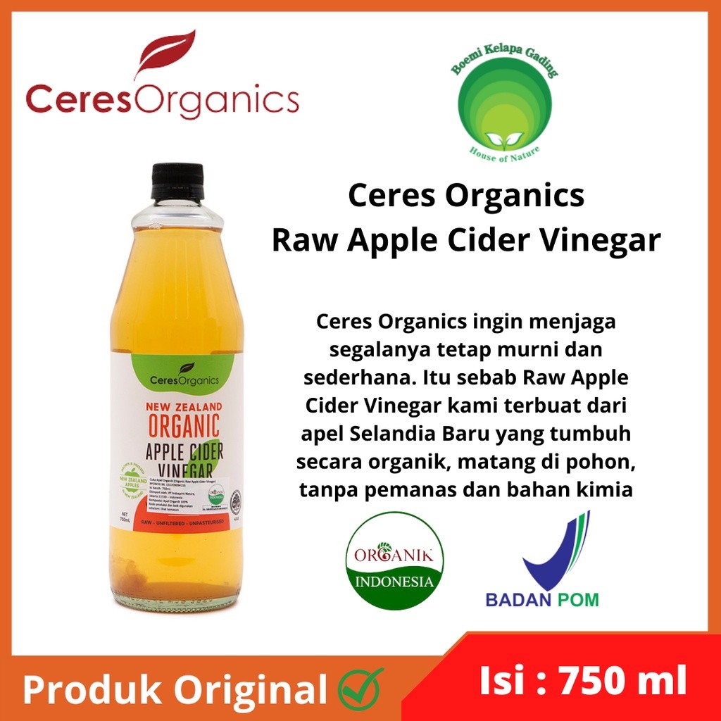 

Cuka Apel Organik Raw Apple Cider Vinegar 750ml BPOM Ceres Organics