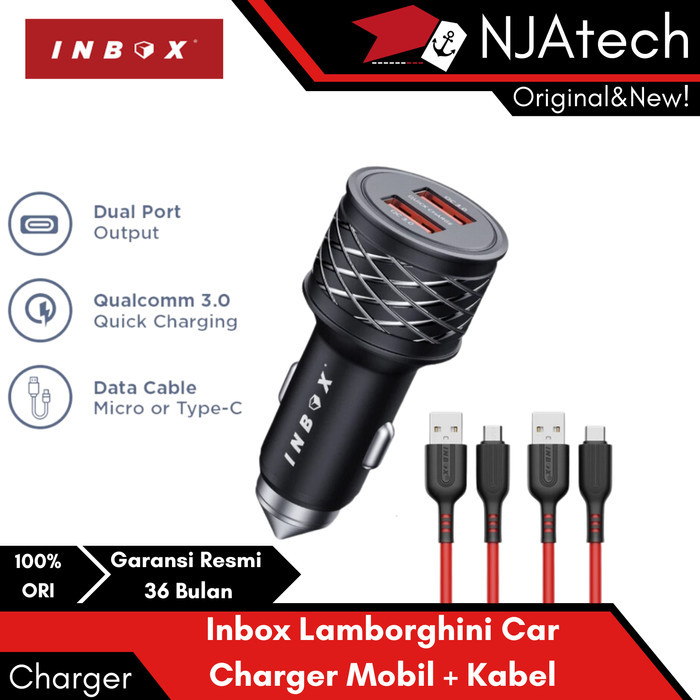 Inbox Car Charger Mobil Lamborghini Qualcomm 3.0 2 Output + Kabel