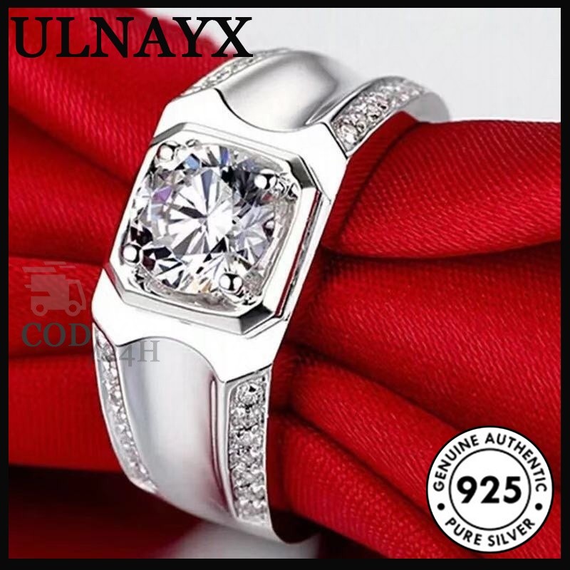 Cincin Besar Mendominasi Pria 18K Emas Putih 1 Karat Cincin Pasangan Hadiah