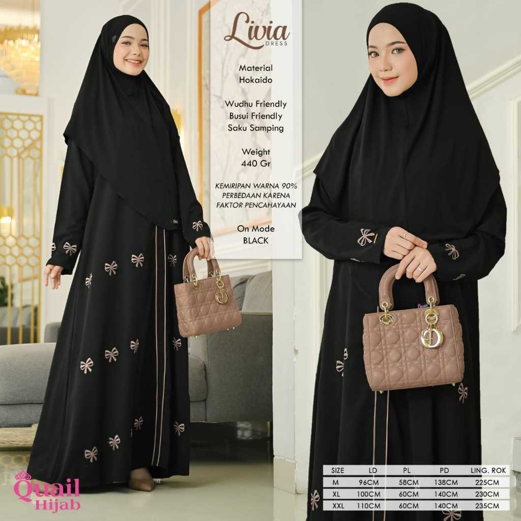 Livia Dress Original Quail Hijab Jilbab Wanita Size Sesuai FOTO